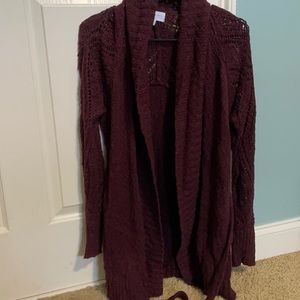 Burgundy cardigan with tie
